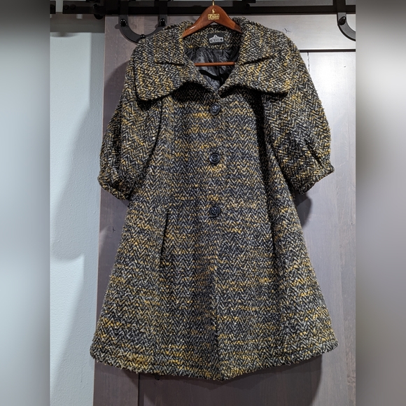 Angie Coat No Size Tag Vintage Wide Collar Button Closure 3/4 Sleeves - Picture 3 of 7